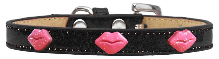 Pink Glitter Lips Widget Dog Collar Black Ice Cream Size 16